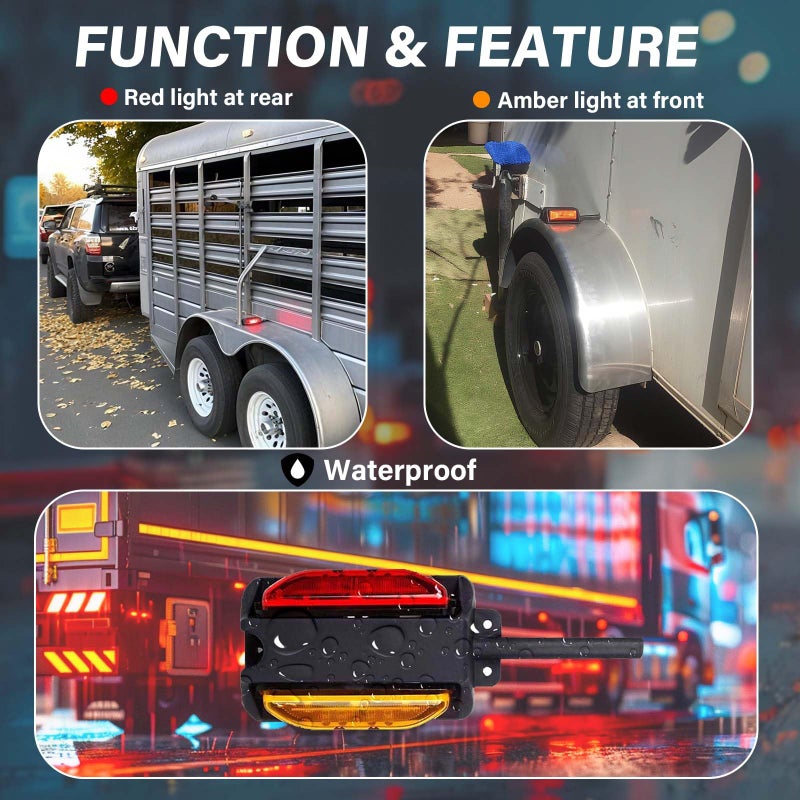 NEW SUN LED Fender Lights Kit, Pre-Wired Dual Face with Pedestal, Super Bright Amber & Red, RH&LH, Take as Turn Signal Side Clearance Mark Lights for Truck, Trailer, Tractor, Bus, 2Pcs Set Waterproof - Image 4